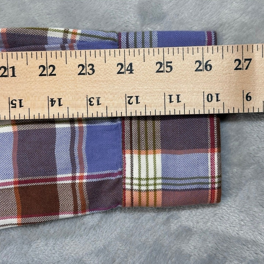 True Religion Service Co Flannel Shirt XL Blue Plaid Back Graphic Embroidered - Picture 6 of 11